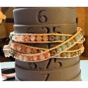Beaded Wrap Bracelet Women's Peach Green Good Boho‎ Triple Layer Wrap